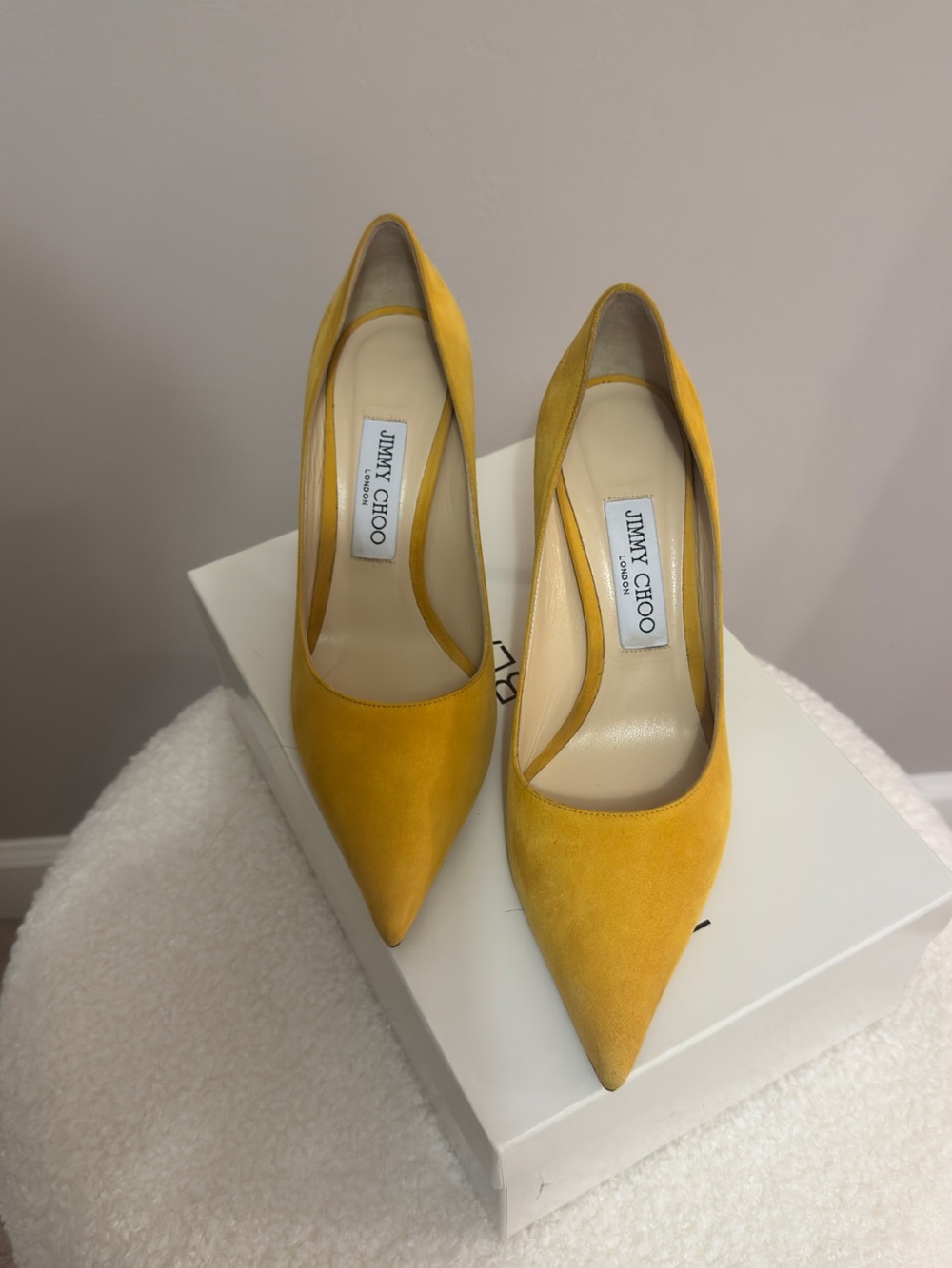 Jimmy Choo Suede Pointed-Toe Pumps – Mustard Yellow | Authentic | Elegant Classi - Picture 2 of 5